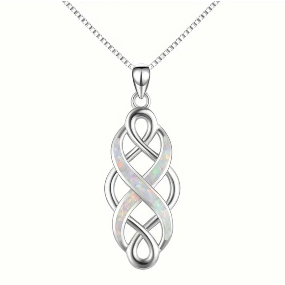 Infinity Opal Pendant Necklace silver tone